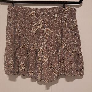 Angie Brown Cream Skater Mini Skirt Pleated Casual